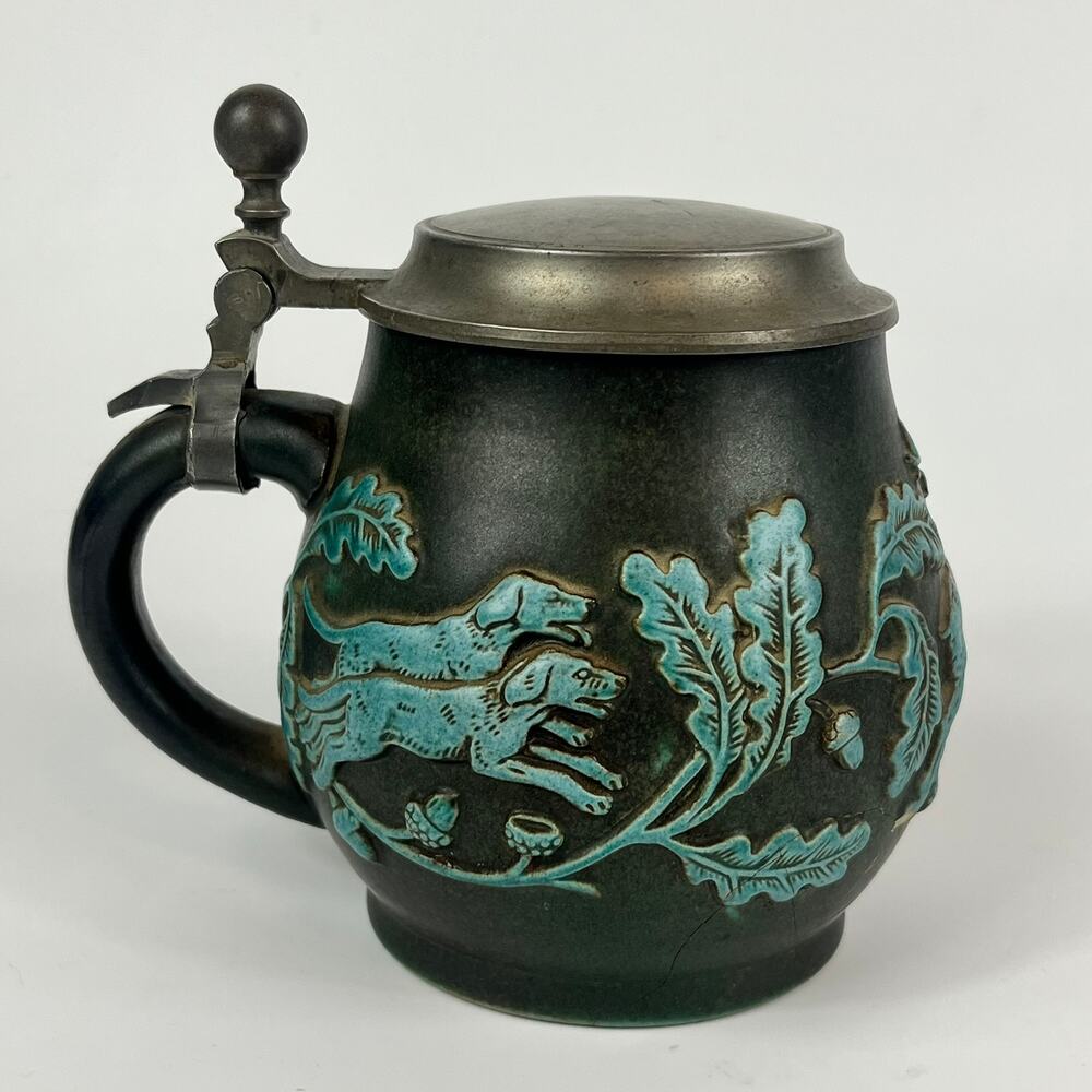 1973 Beer Stein Hunting Scene Hounds Damaged Mug Vtg 100 Year Gift Fathers Day